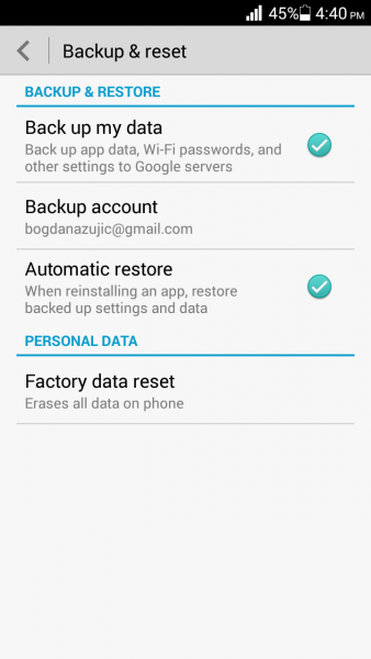 Android Factory data reset